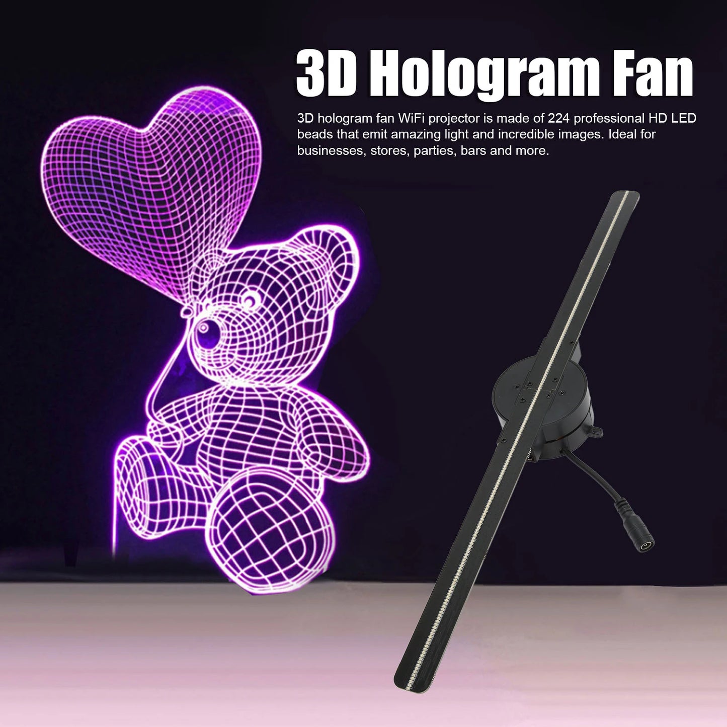 Projetor de ventilador com holograma 3D – Tela Wi-Fi de 16,5 polegadas