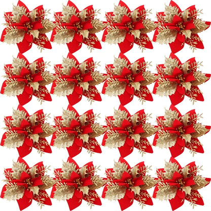 Grandes flores de Natal com glitter e prendedor – Brilho, elegância e magia natalina para sua casa! 