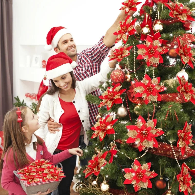 Grandes flores de Natal com glitter e prendedor – Brilho, elegância e magia natalina para sua casa! 