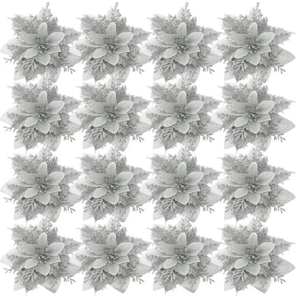 Grandes flores de Natal com glitter e prendedor – Brilho, elegância e magia natalina para sua casa! 